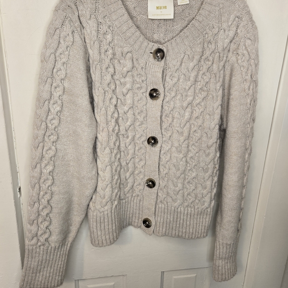 Anthropologie Sweaters - Anthropologie Maeve Light Gray Cable Knit Cardigan